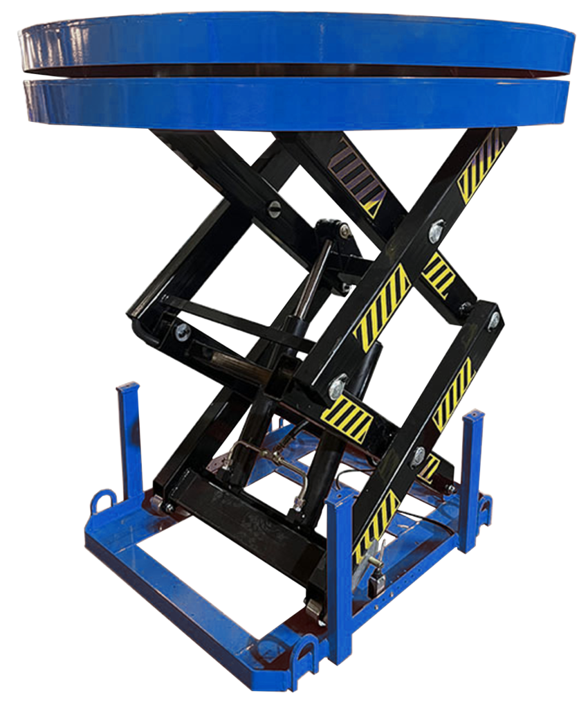 Mesa de Tijera Fija Giratoria - PLATAFORMA DE TIJERA: es un equipo de carga que apoya al trabajo con Cintas y Bandas Transportadoras. Plataforma de tijera - Mesa de tijera - cinta de transporte giratoria .